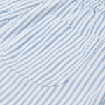 Frugi blue and white striped shorts pocket detail