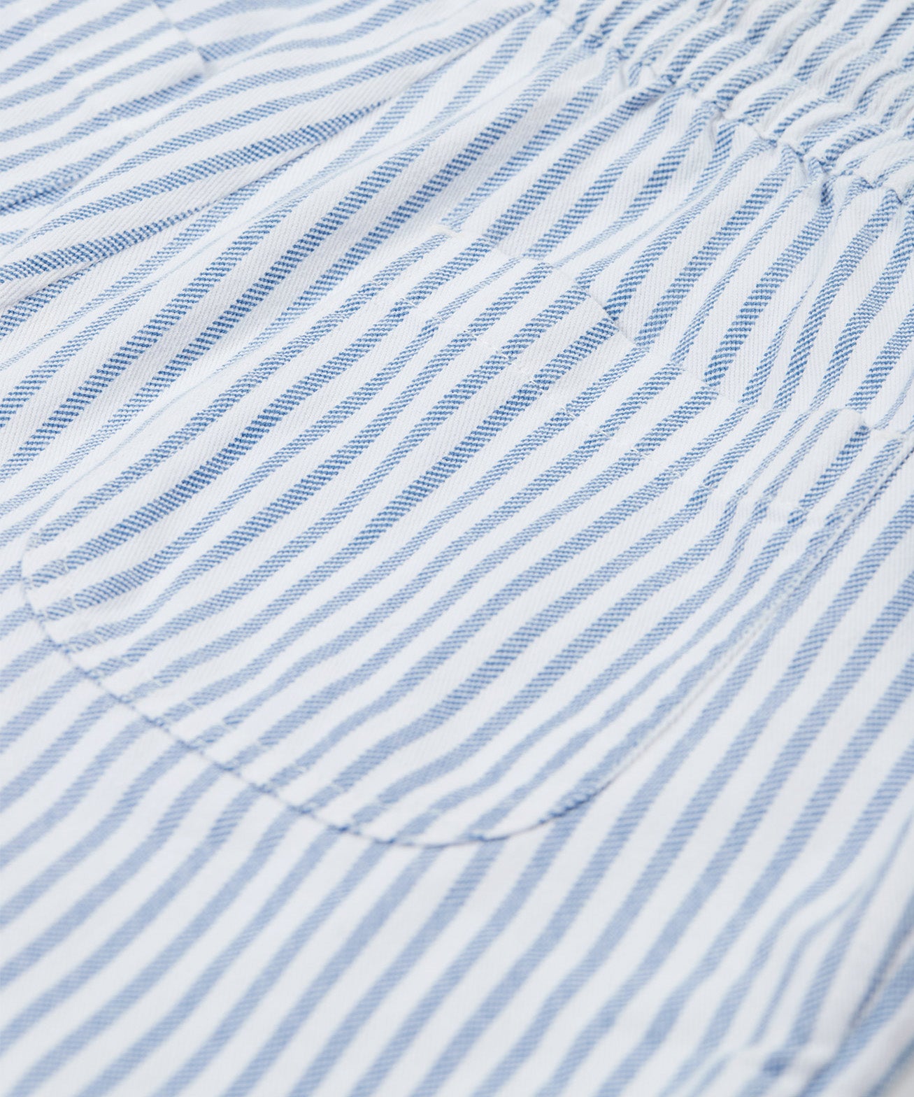 Frugi blue and white striped shorts pocket detail