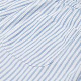 Frugi blue and white striped shorts pocket detail