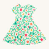 Frugi green spring skater dress daisy field design