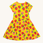 Frugi yellow spring skater dress strawberry patch design