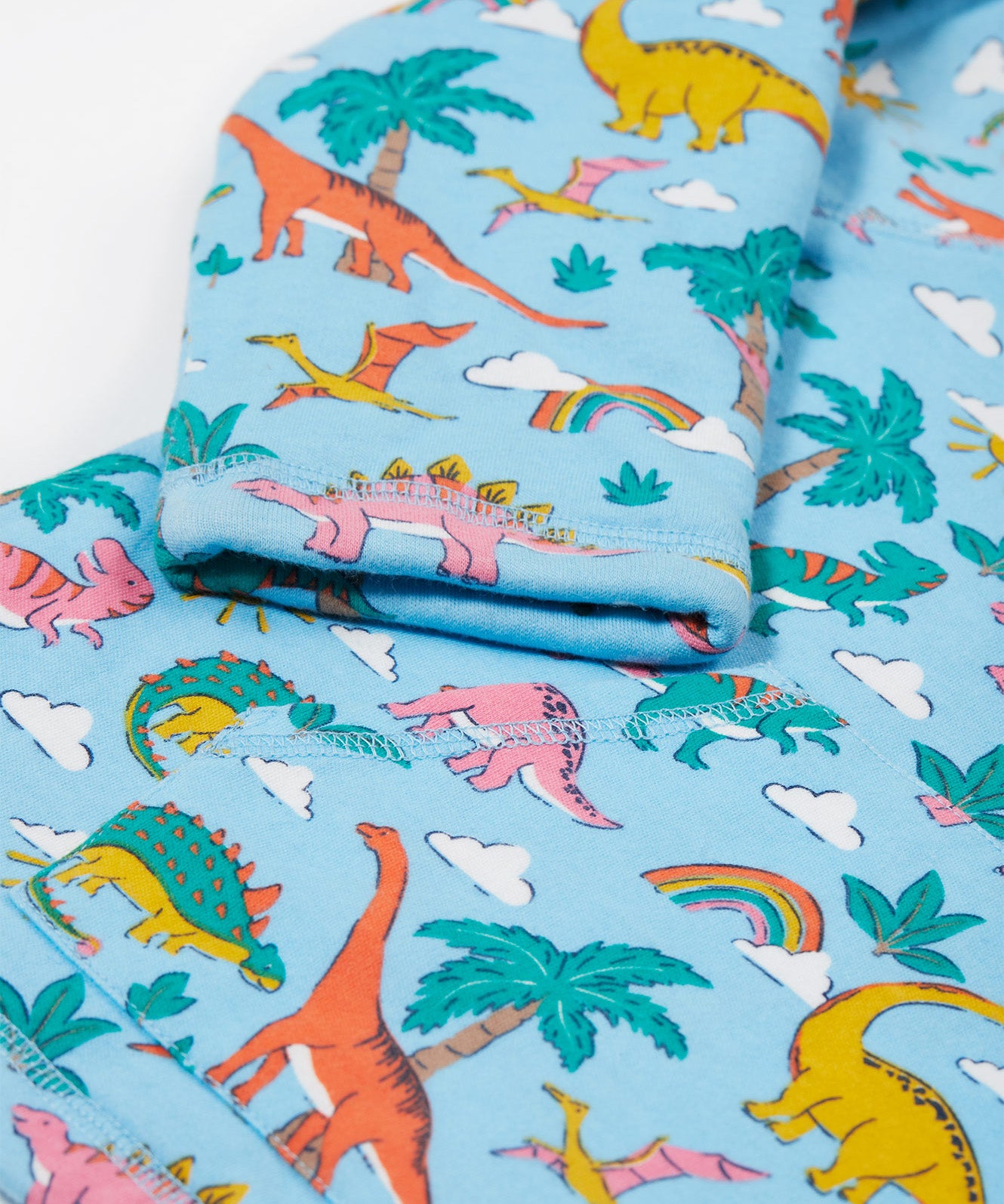 Frugi blue snuggle fleece dinoland cuff detail