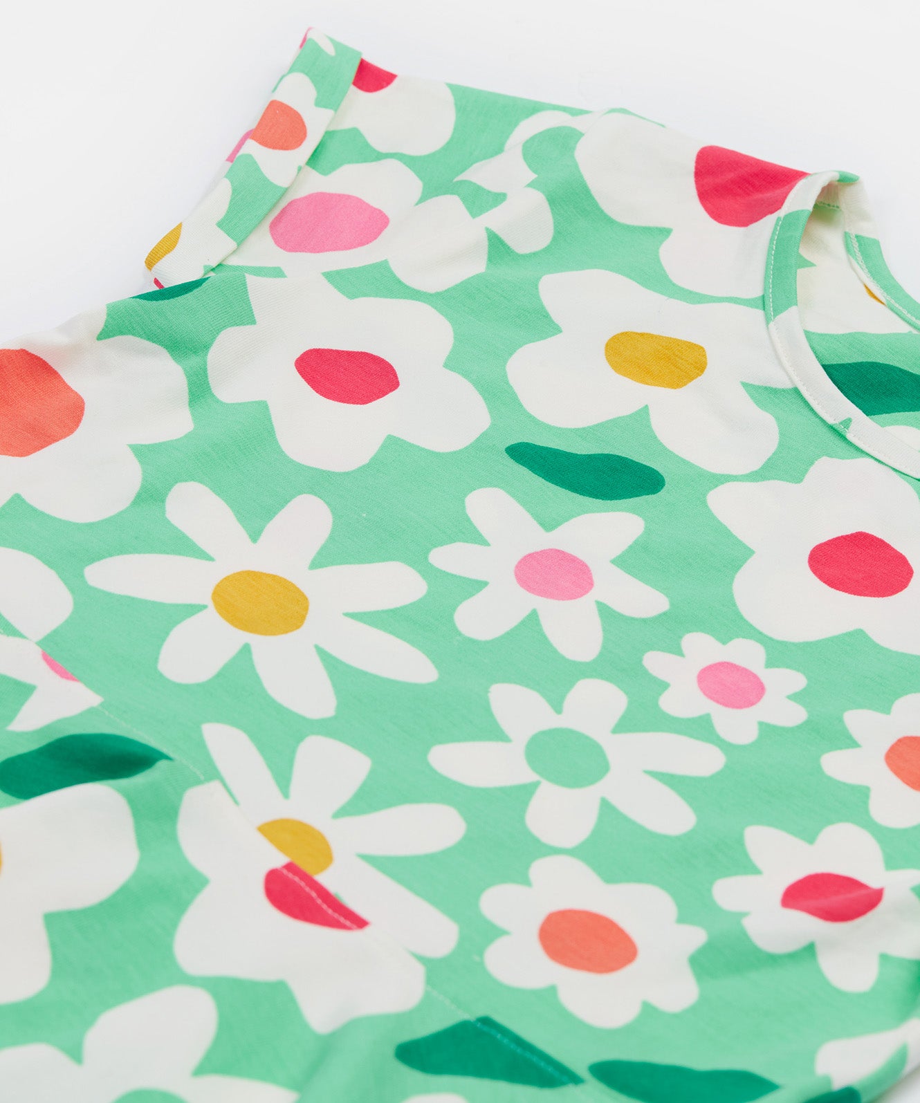 Frugi green spring skater dress daisy field neck detail