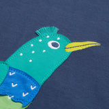 Frugi kids navy hooded top starling design  starling detail