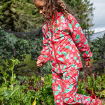 Frugi pink rain shine trousers strawberries design 