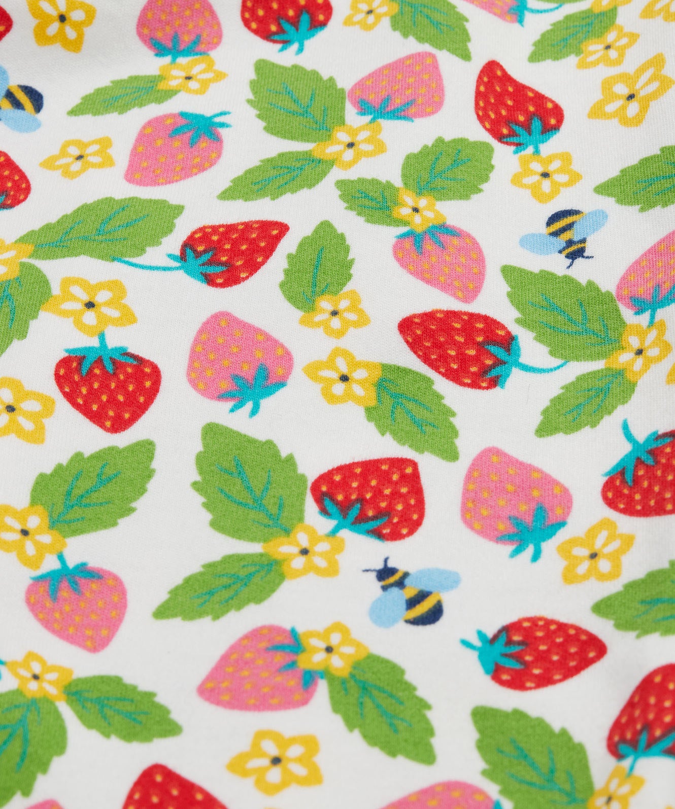 Frugi white pyjama set strawberry field bottom print detail