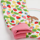 Frugi white pyjama set strawberry field top cuff detail