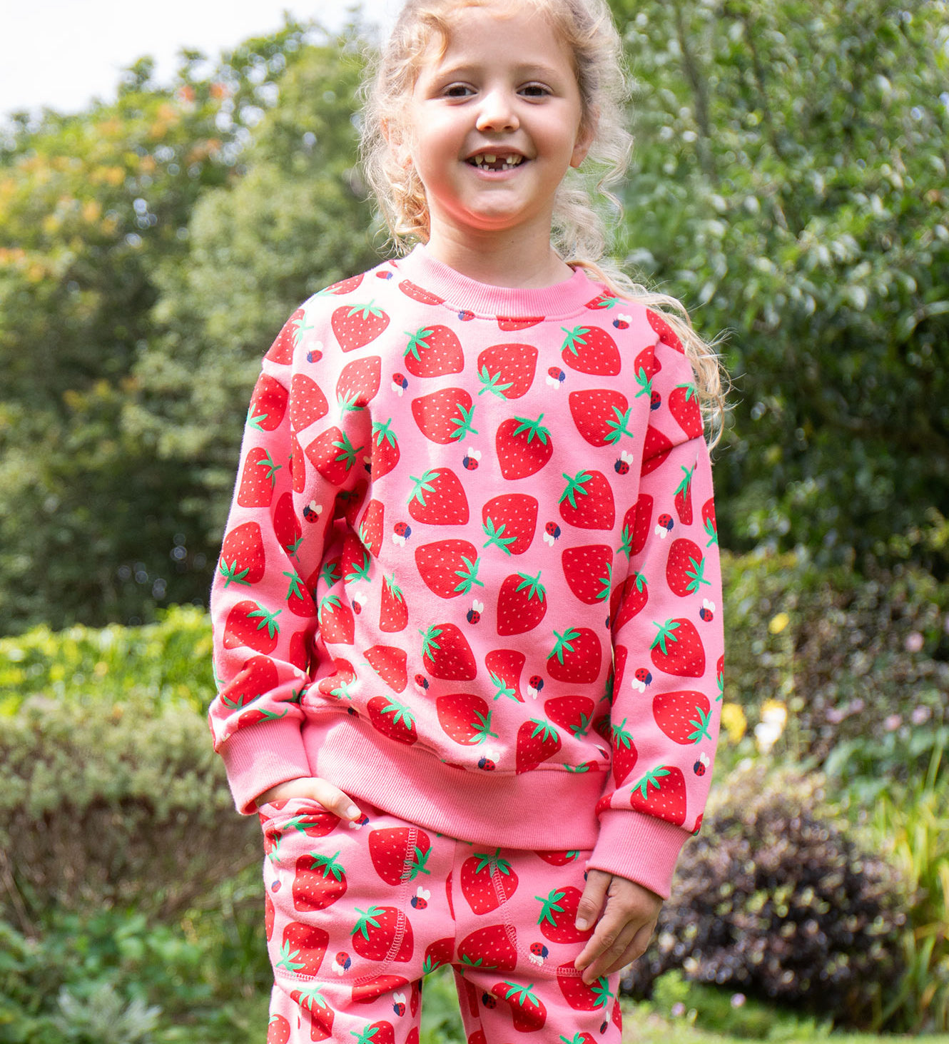 Frugi strawberry pals design joggers