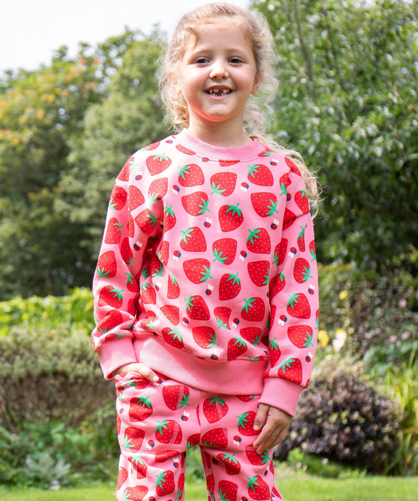 Frugi strawberry pals design joggers