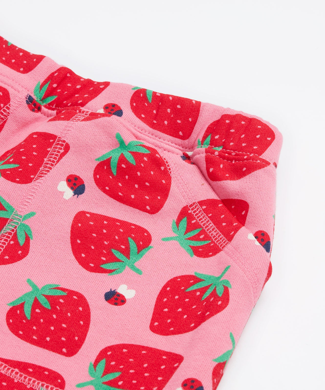 Frugi pink joggers strawberry pals waist detail