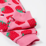 Frugi pink snuggle crawlers strawberry pals cuff detail