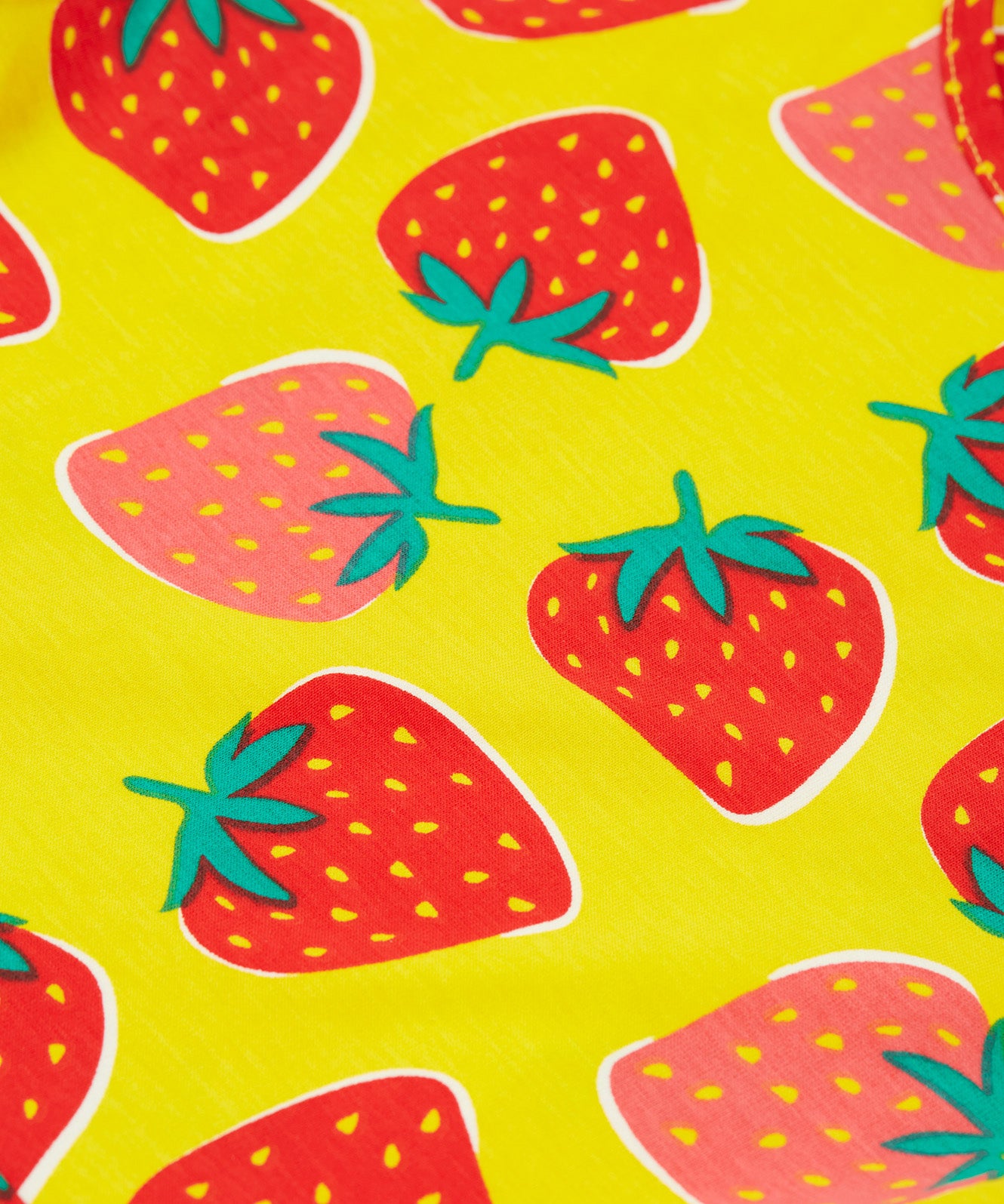 Frugi yellow spring skater dress strawberry patch print detail