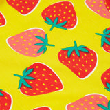 Frugi yellow spring skater dress strawberry patch print detail