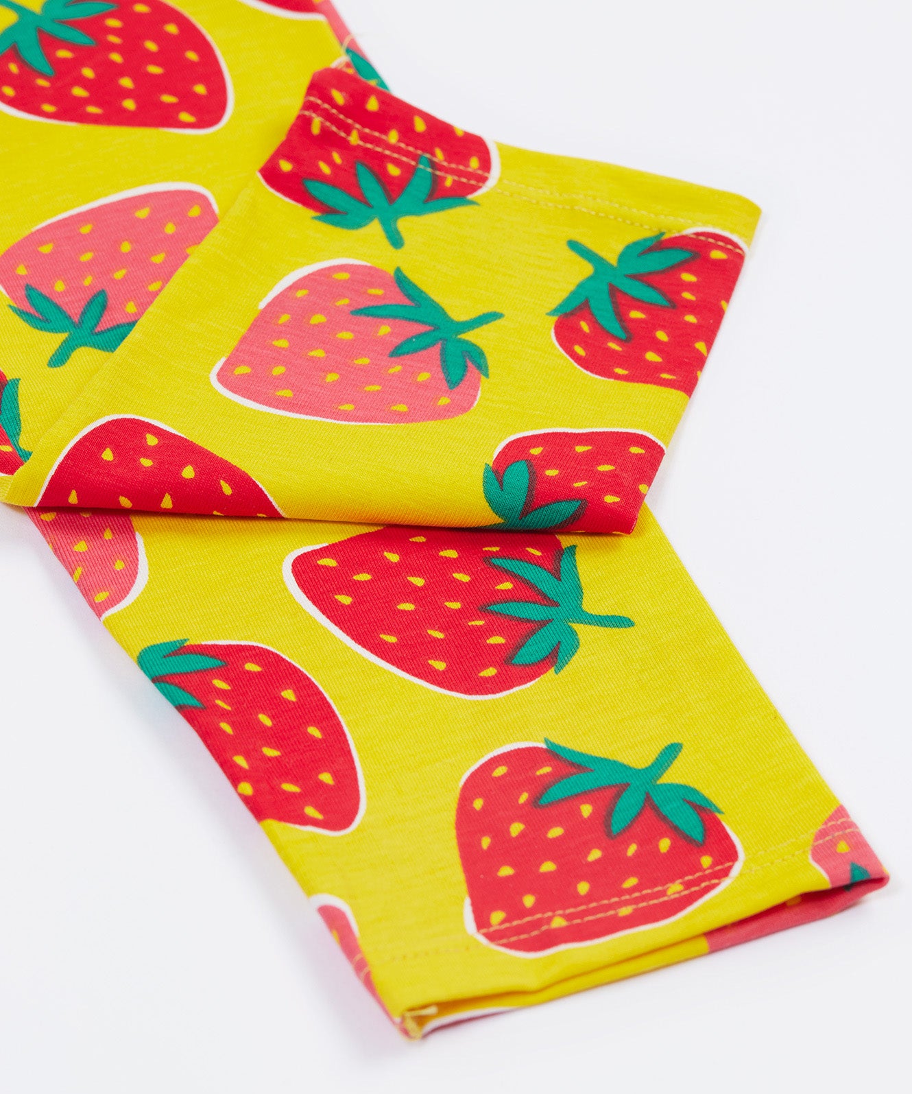 Frugi yellow leggings strawberry patch cuff detail