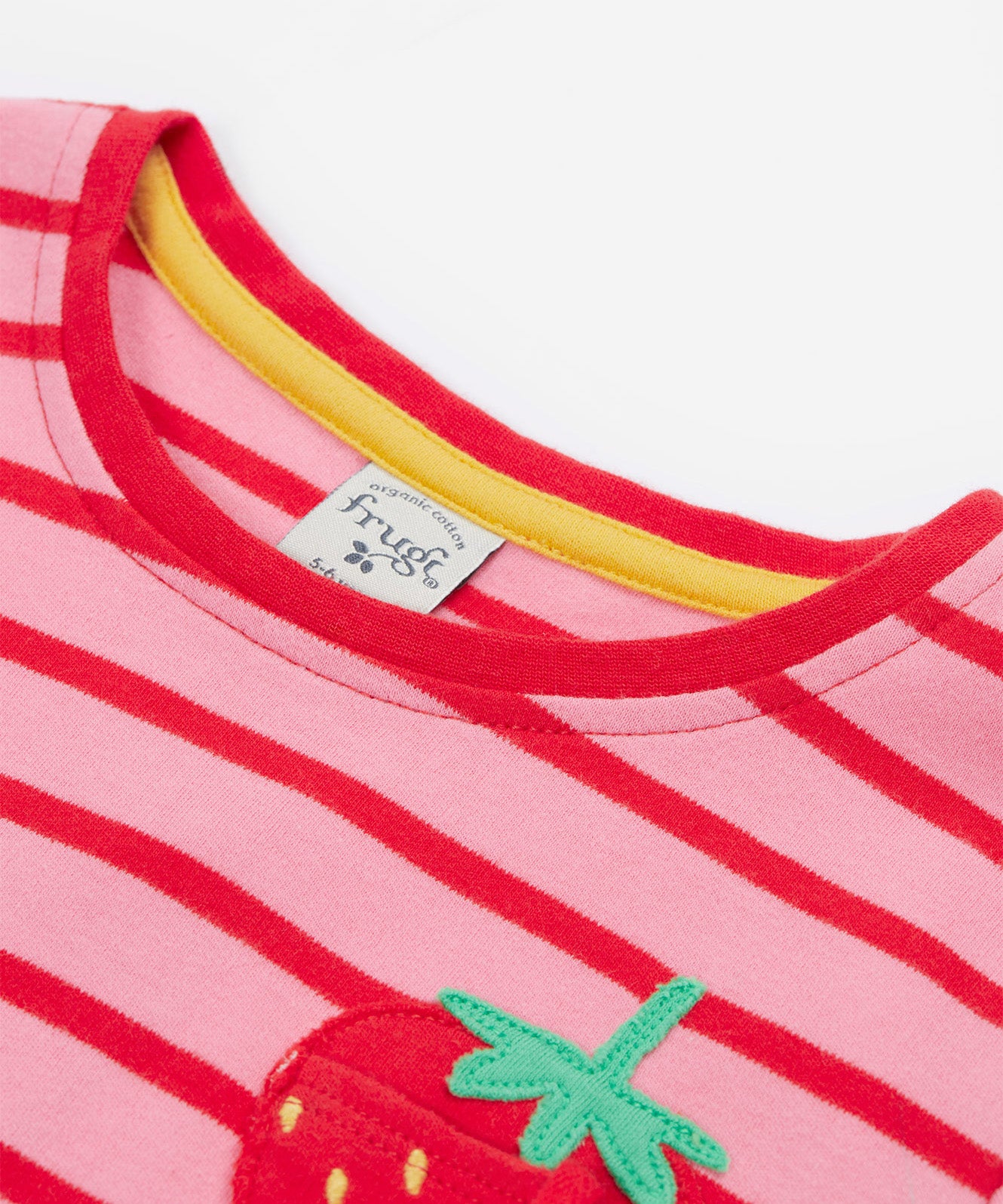 Frugi pink stripe short sleeve top strawberry neck detail