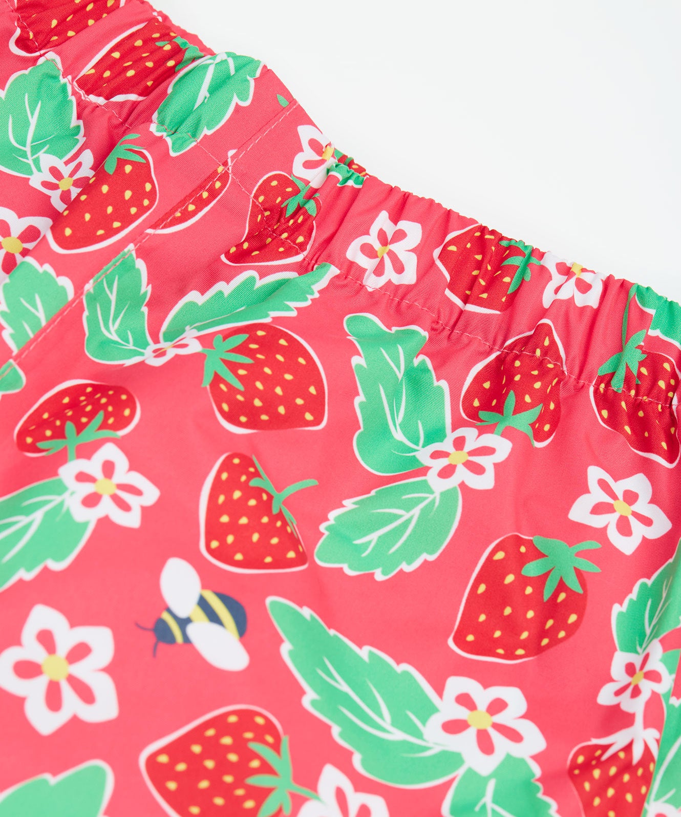 Frugi pink rain shine trousers strawberries design waist detail