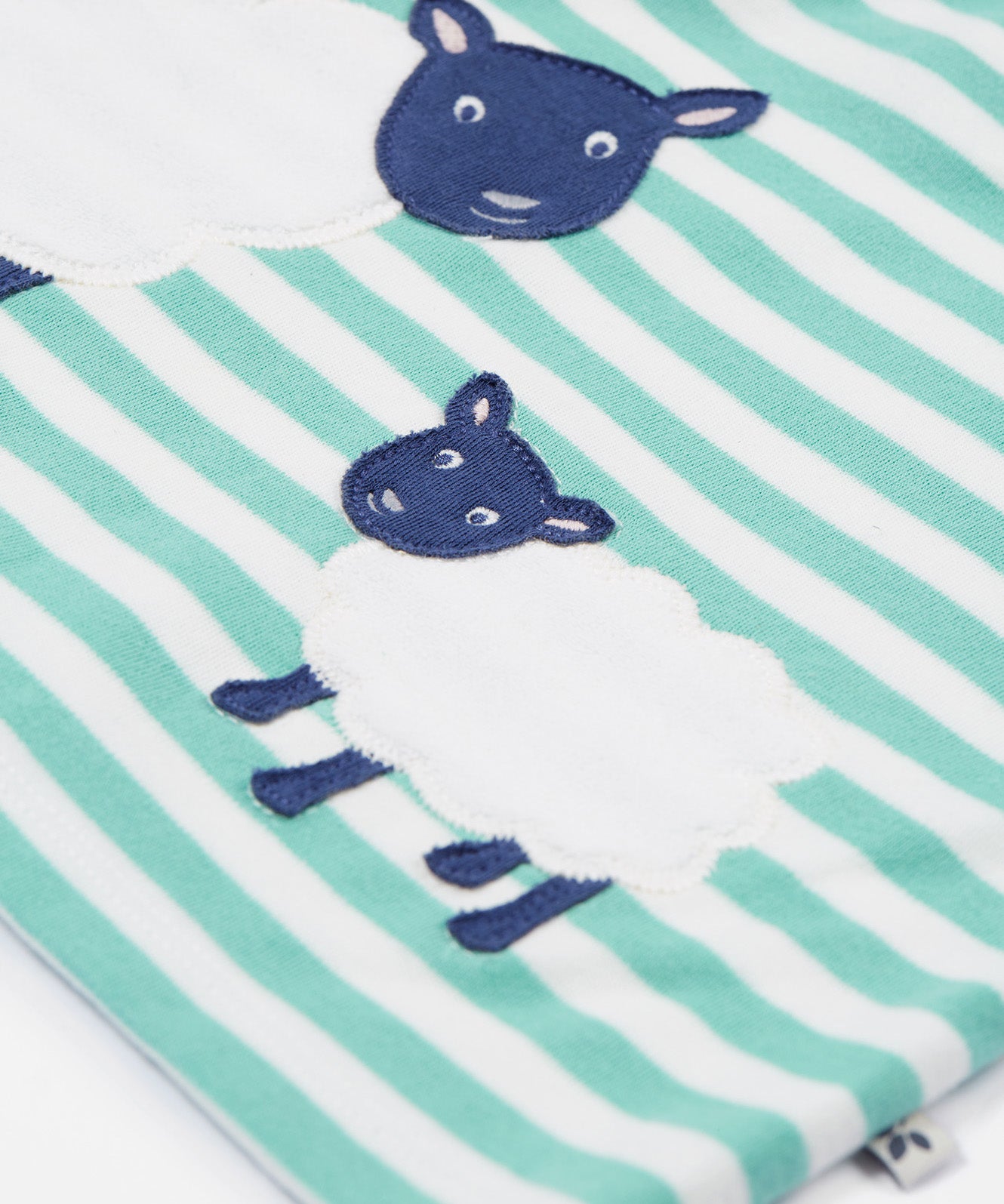 Frugi green stripe summer outfit farm life sheep print detail