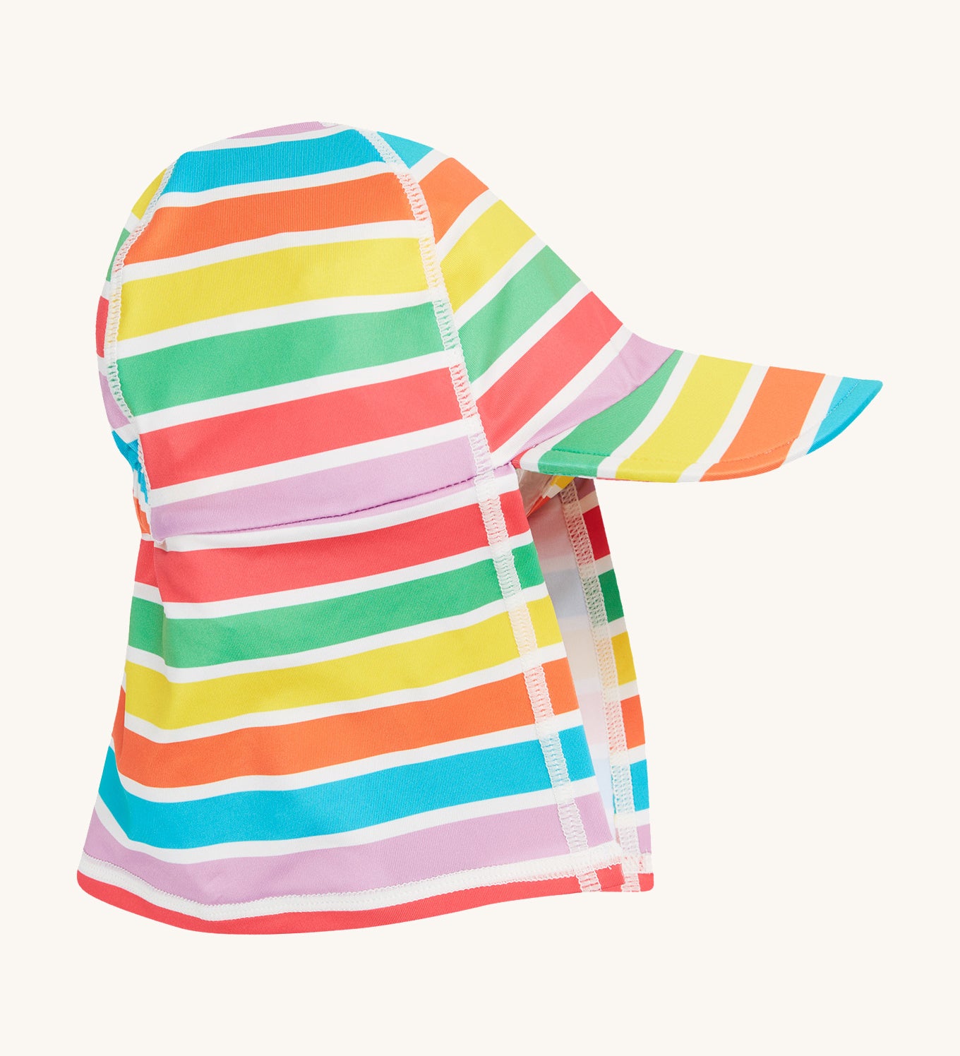 Frugi little swim hat stripes design on a cream background.