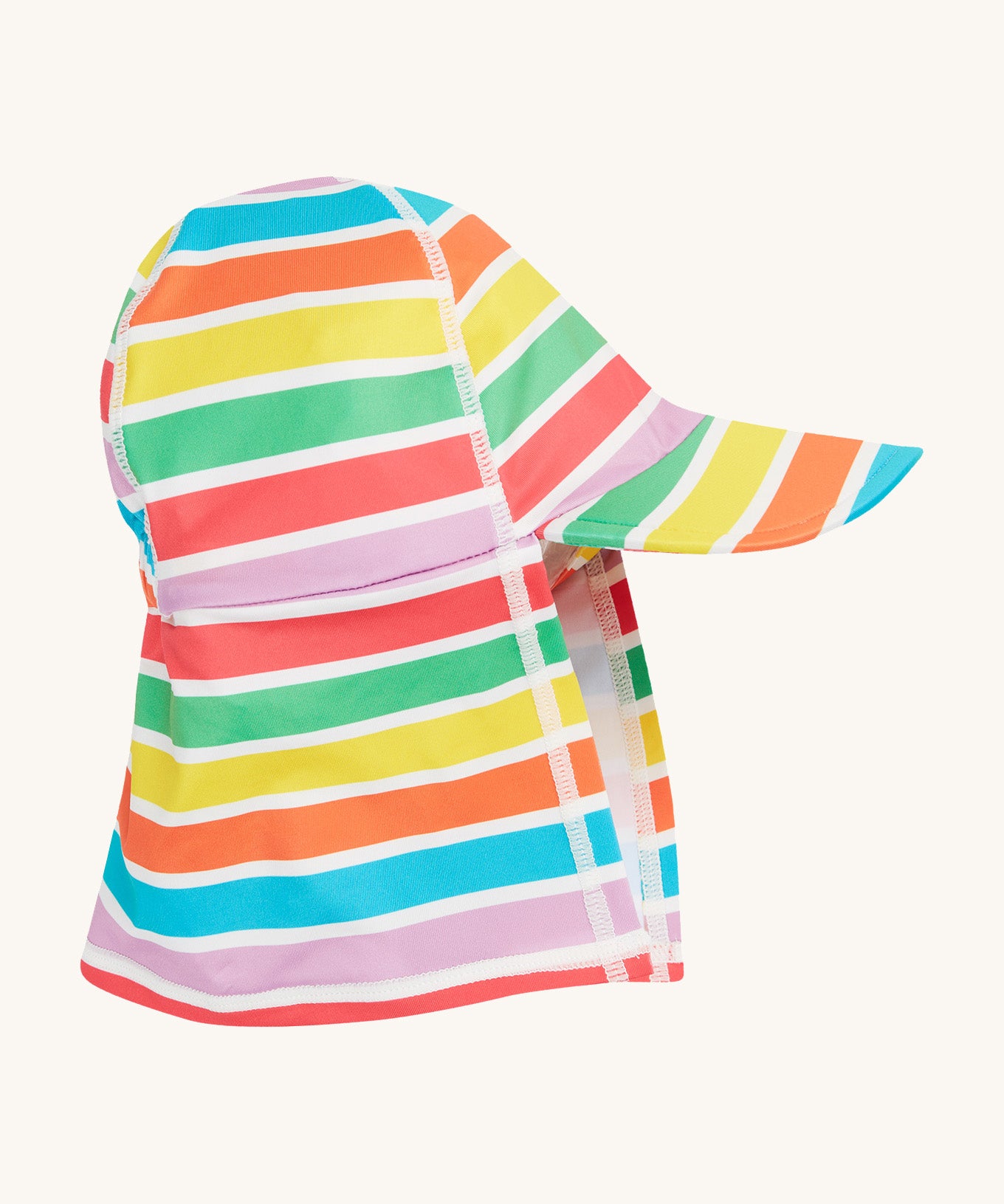 Frugi little swim hat stripes design on a cream background.