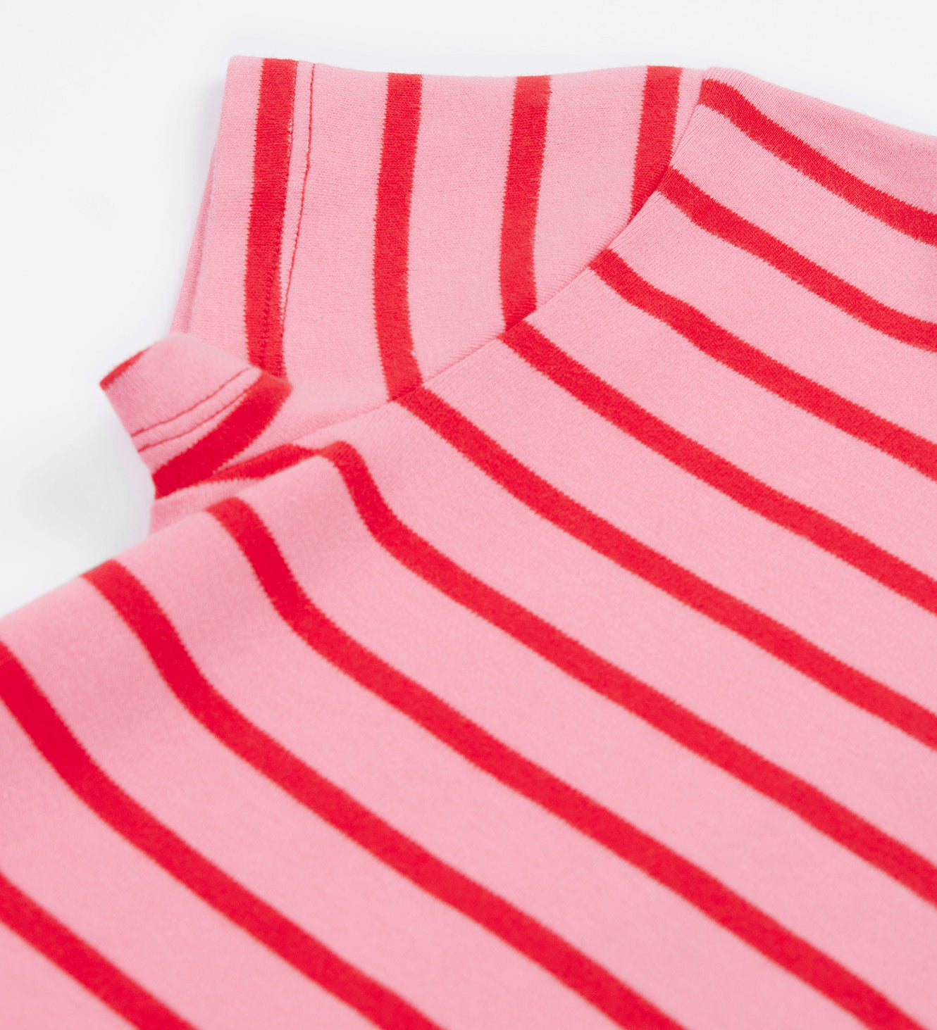 Frugi pink stripe short sleeve top strawberry arm detail