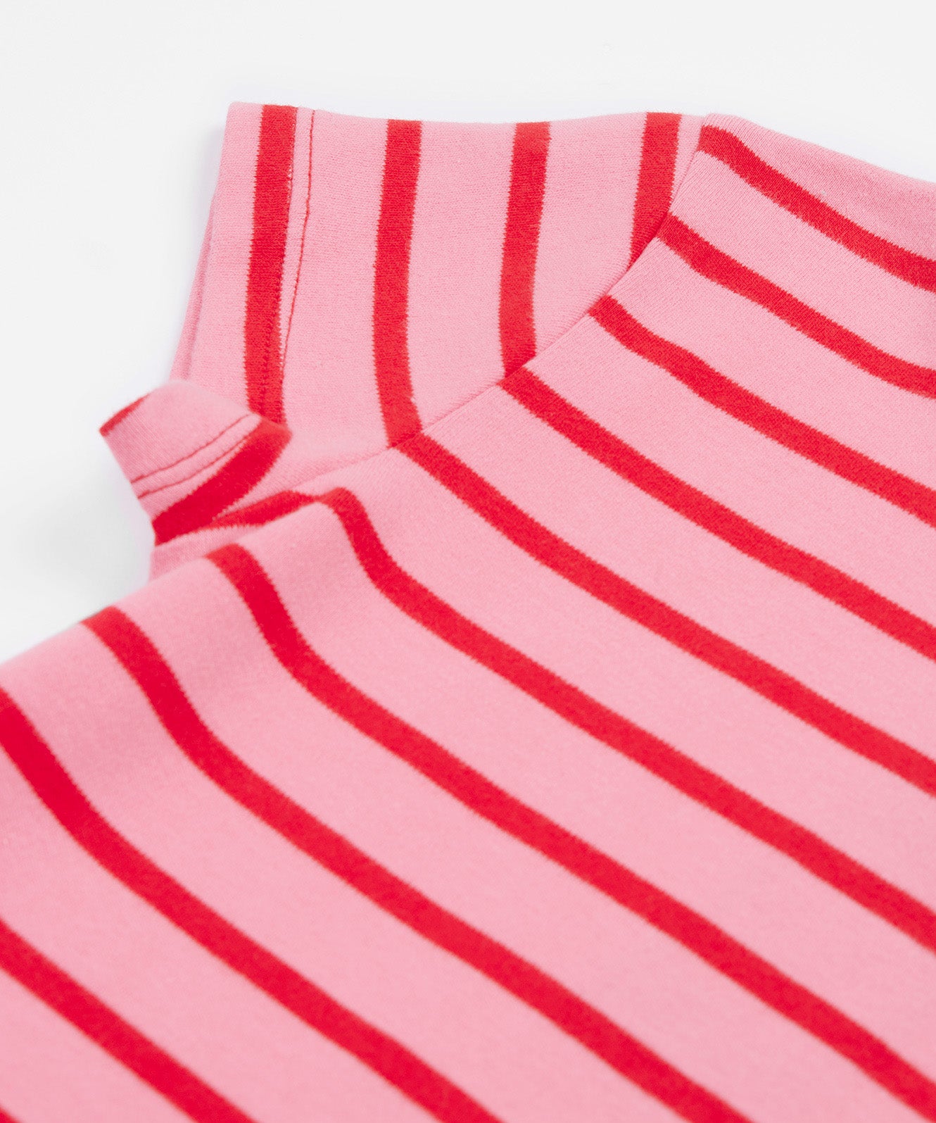 Frugi pink stripe short sleeve top strawberry arm detail