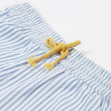 Frugi blue and white striped shorts waist detail