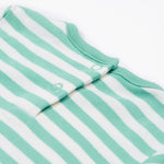 Frugi green stripe summer outfit farm life neck detail