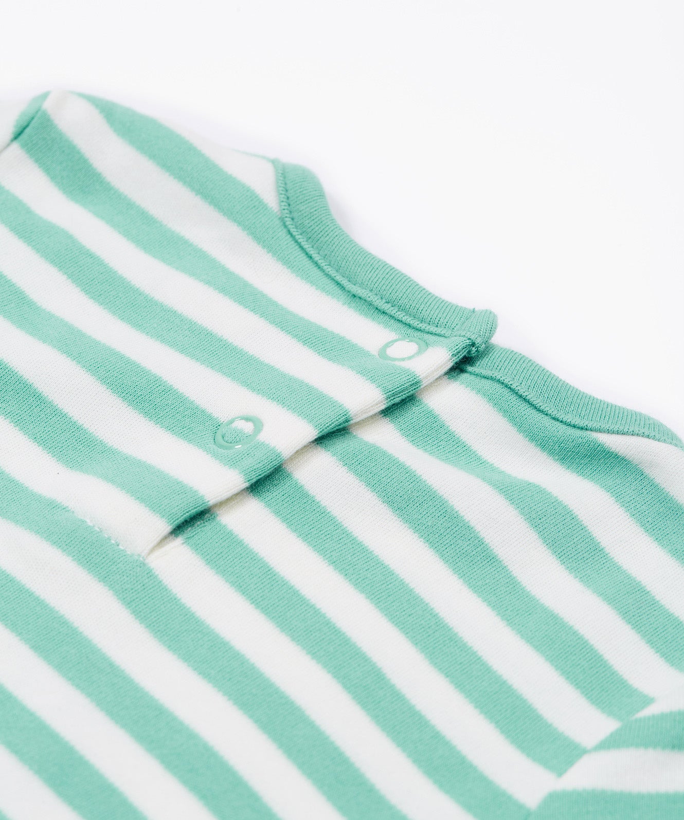 Frugi green stripe summer outfit farm life neck detail