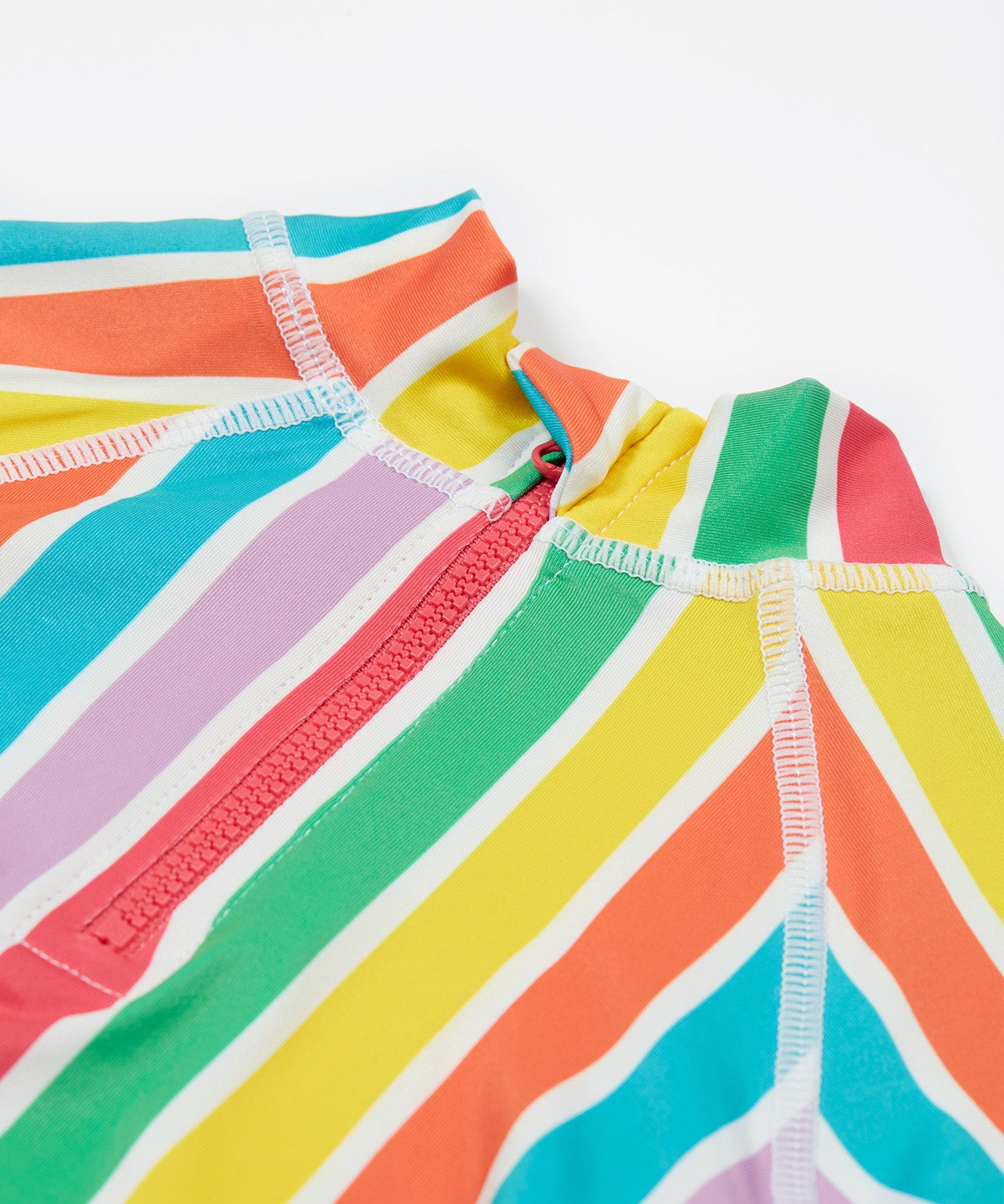 Frugi swim set in a pastel multicoloured stripe designback zip detail