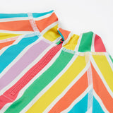 Frugi swim set in a pastel multicoloured stripe designback zip detail