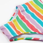 Frugi swim set in a pastel multicoloured stripe design trunk detail