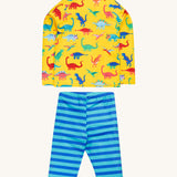 Frugi yellow, blue stripe sun safe dino roar back detail