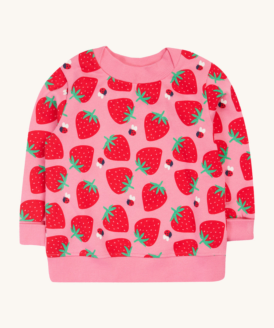 Frugi pink sweater strawberry pals design