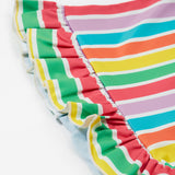 Frugi swim set in a pastel multicoloured stripe design frill detail