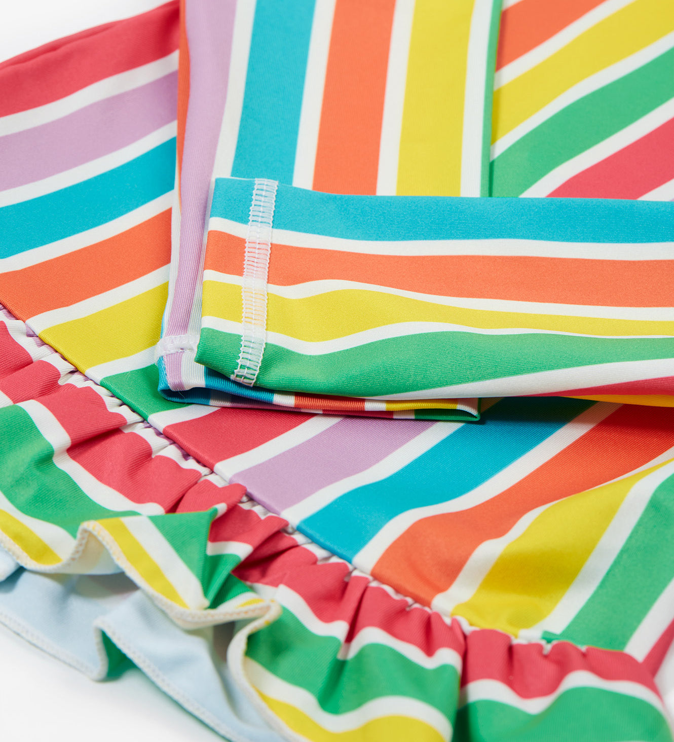 Frugi swim set in a pastel multicoloured stripe design arm cuff detail