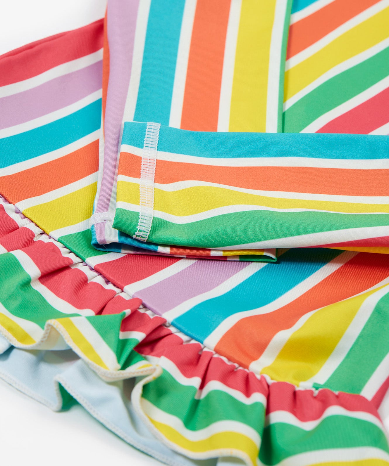 Frugi swim set in a pastel multicoloured stripe design arm cuff detail