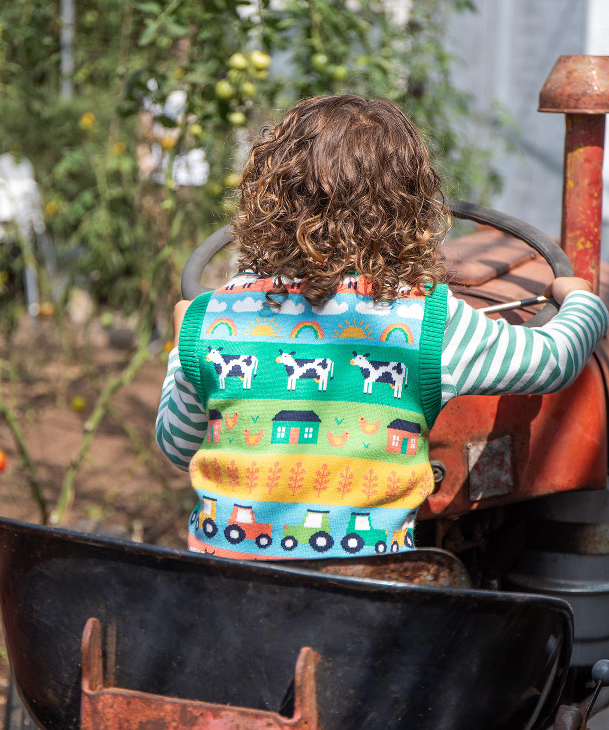 Frugi multicoloured stripe knitted tank top farm life design back detail