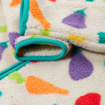 Frugi white fleece veg patch cuff detail