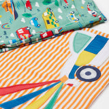 Frugi orange stripe to the rescue design front and leg  print detail