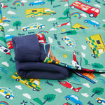 Frugi green pyjama set to the rescue top cuff detail