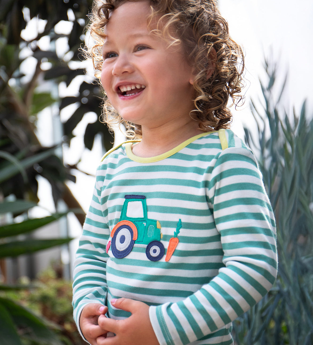 Frugi striped long sleeve top tractor design