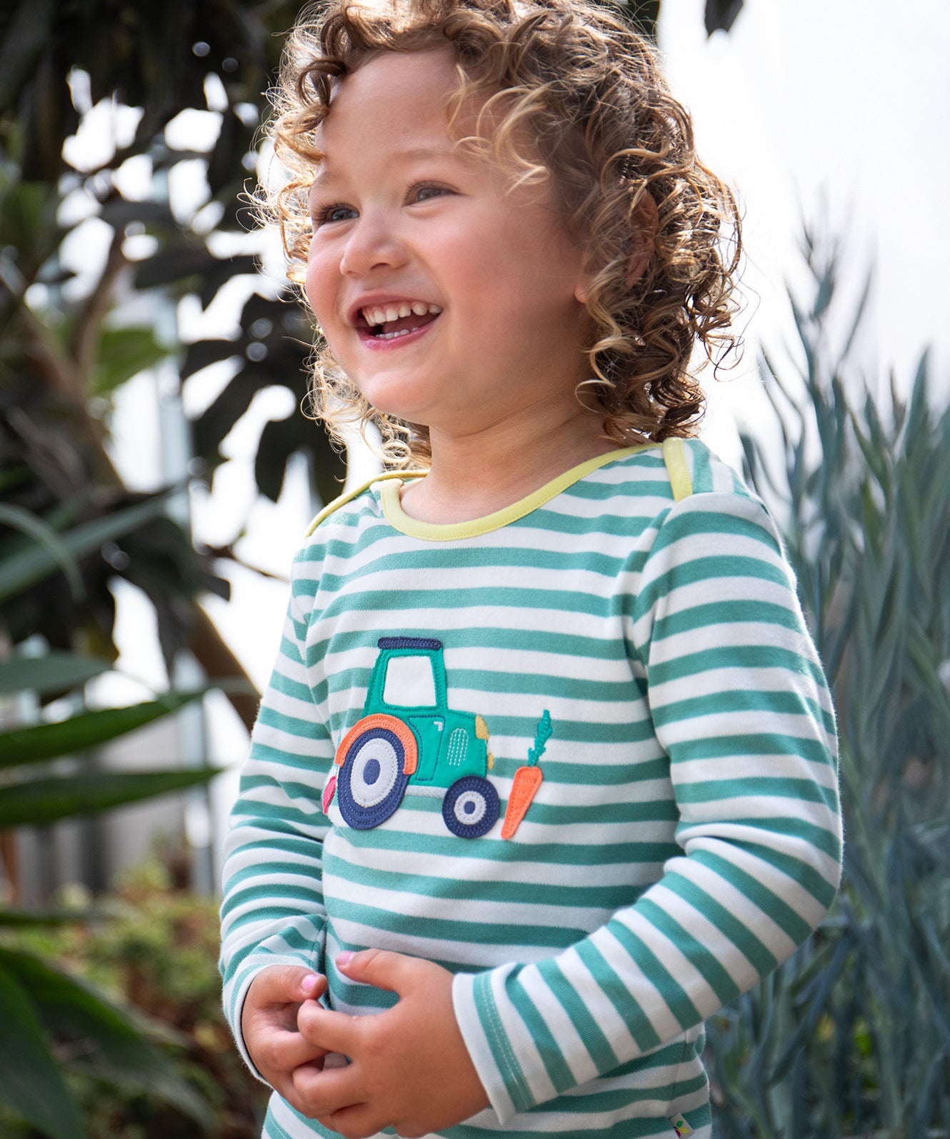 Frugi striped long sleeve top tractor design