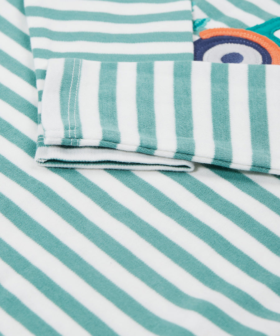 Frugi striped long sleeve top tractor cuff detail