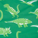 Frugi green rain and shine trousers dino roar design print detail