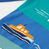 Frugi striped knitted jumper vehicles hem detail