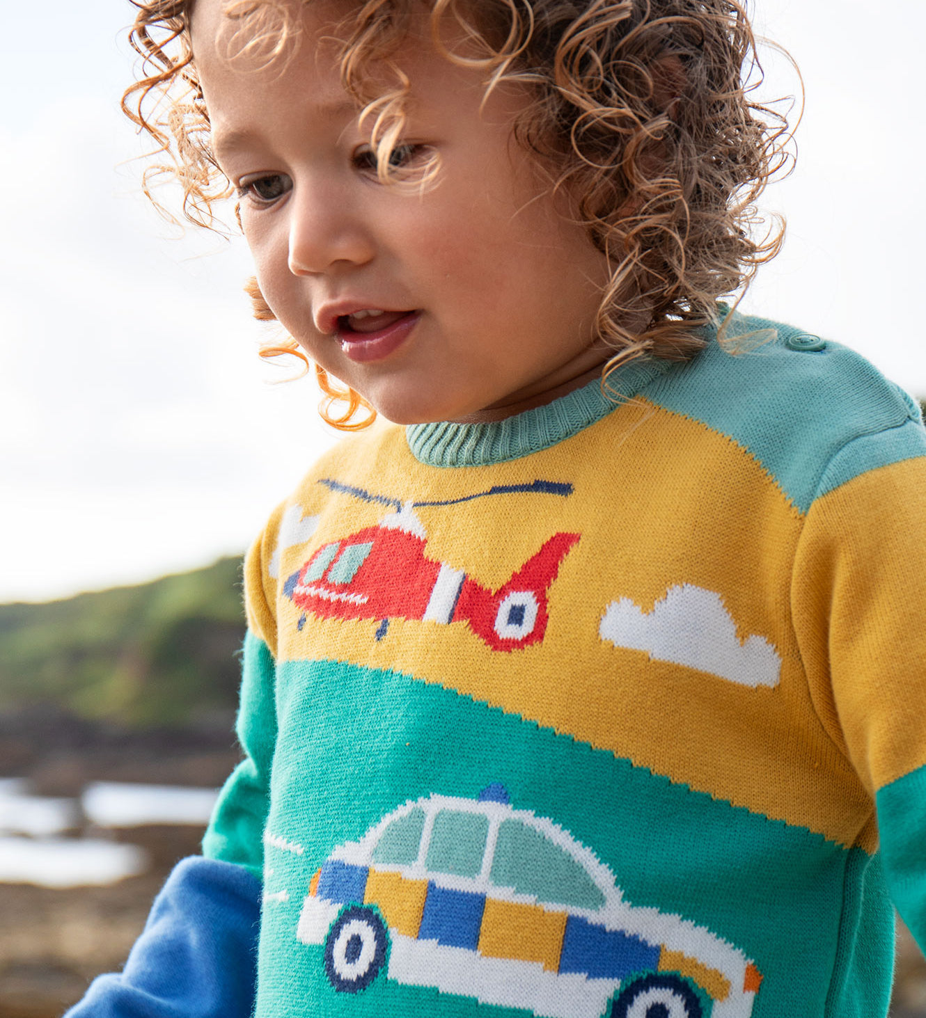 Frugi striped knitted jumper vehicles design