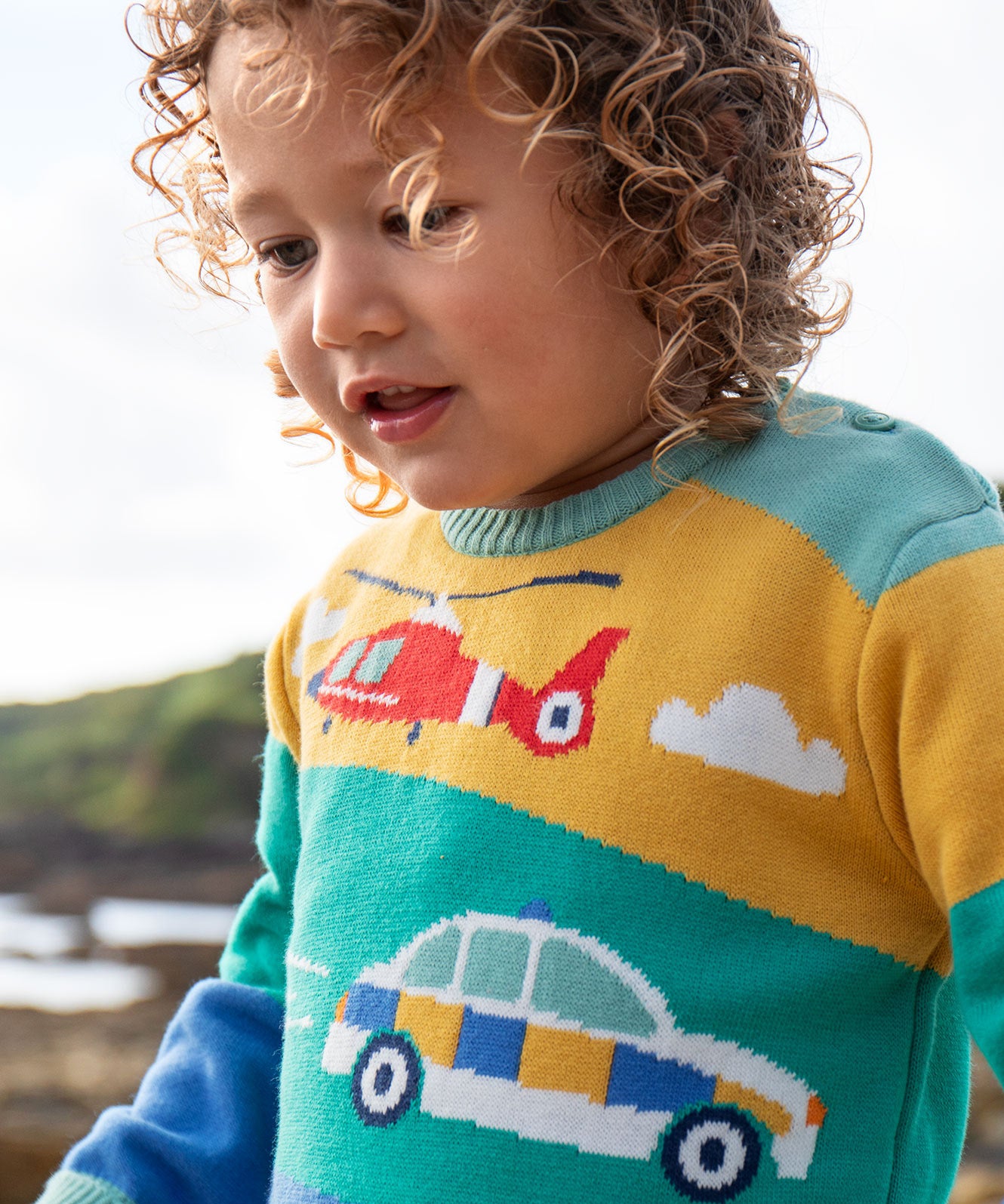 Frugi striped knitted jumper vehicles design