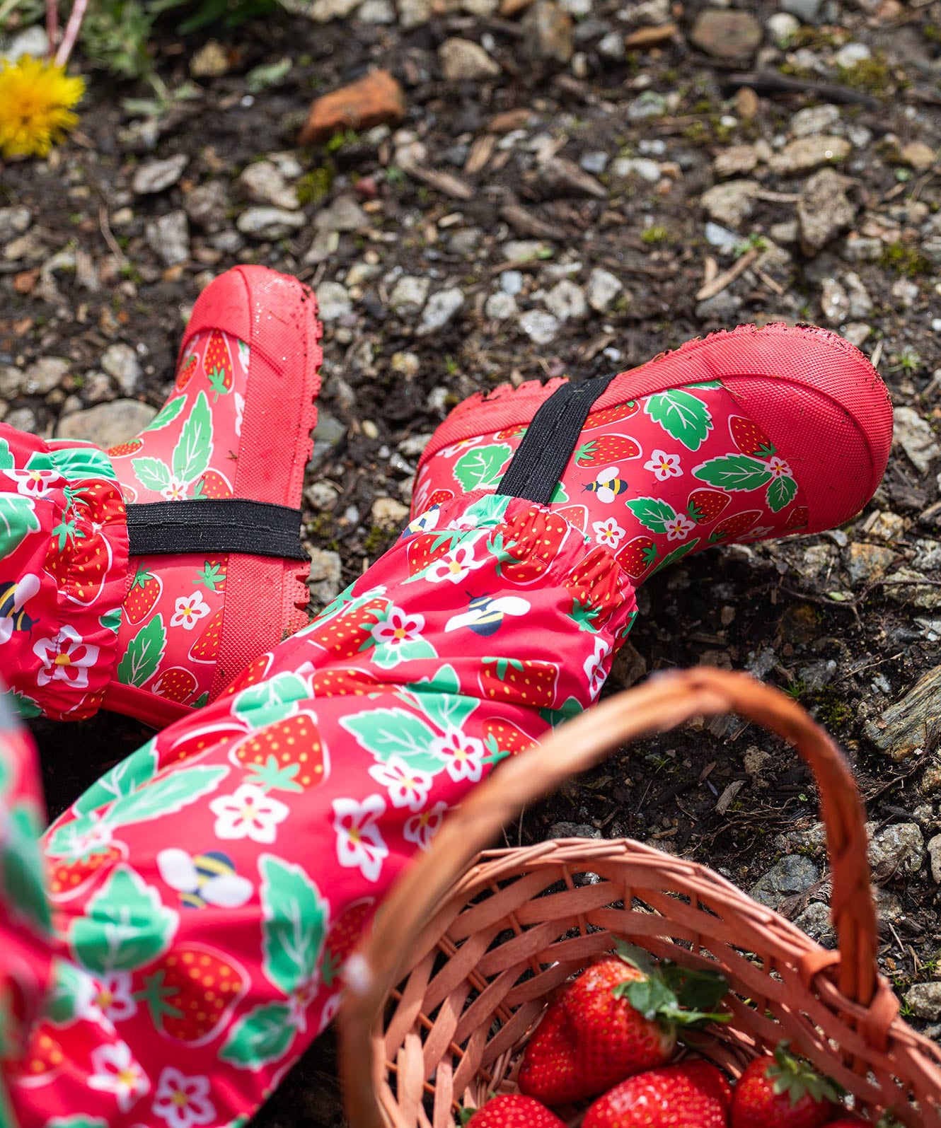 Frugi kids pink wellington strawberries design