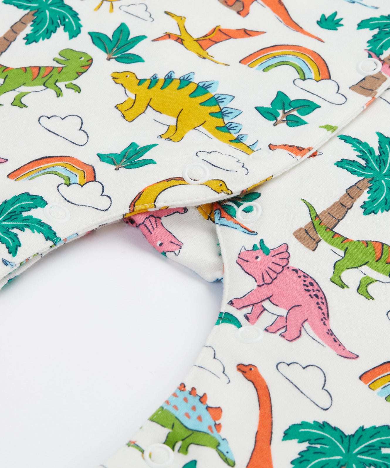 Frugi white baby grow dino land leg detail