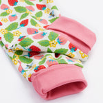 Frugi white pyjama set strawberry field bottom cuff detail